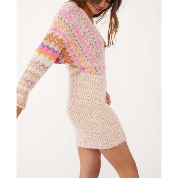 🎉LAST CHANCE🎉 NWT Free People Forever Fairisle Dress / Strawberry Combo - Picture 3 of 7